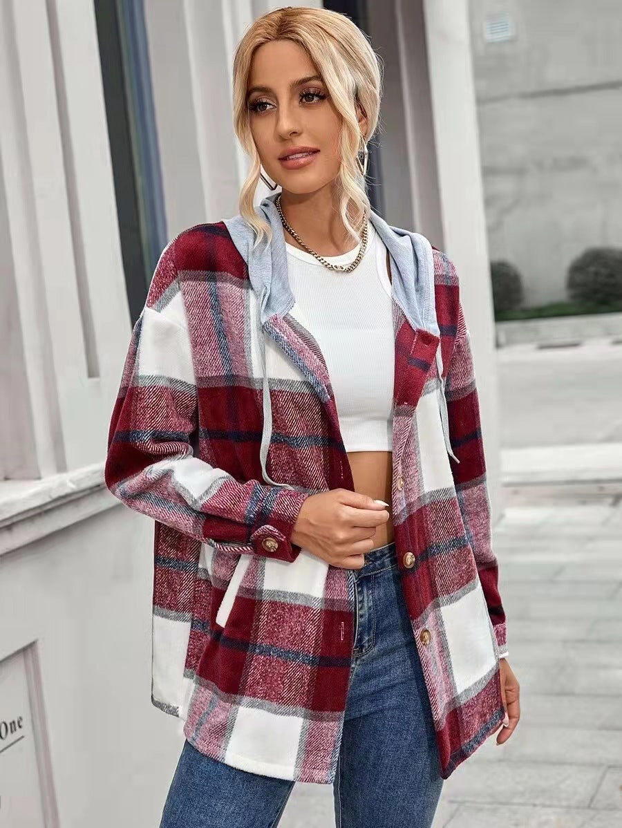 Plaid Woolen Cardigan for Women
