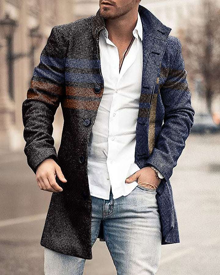 Men's Woolen Stand Collar Medium Long Casual Coat