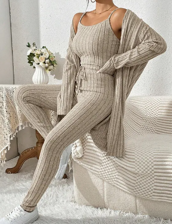 Women's Ribbed Three-piece Vest Coat Tight Trousers
