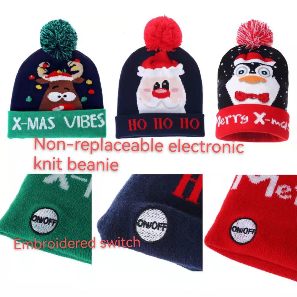 New Style! LED Christmas Hat Beanie Light up Illuminate Warm Hat 48 Patterns New Year Snowman Sweater Hat Christmas Decorations | Embroidered Cap
