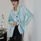 Vintage Striped Hand-Painted Women's Blazer Jacket