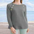 Women's Casual Long-sleeved Sweater with Metal Buttons