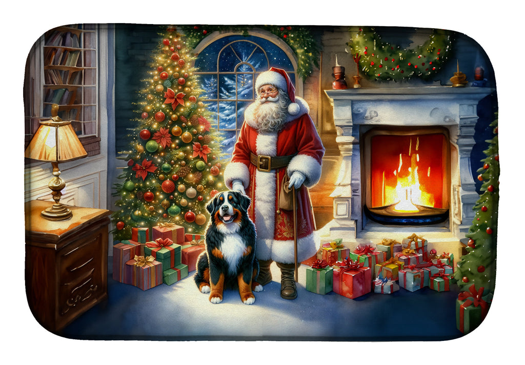 Bernese Mountain Dog and Santa Claus Dish Drying Mat