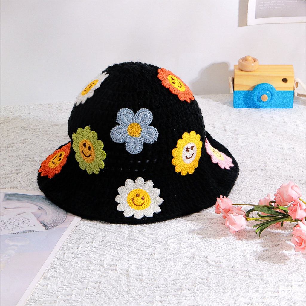 Korean Style Wool Crocheted Handmade Flower Hat | Embroidered Cap