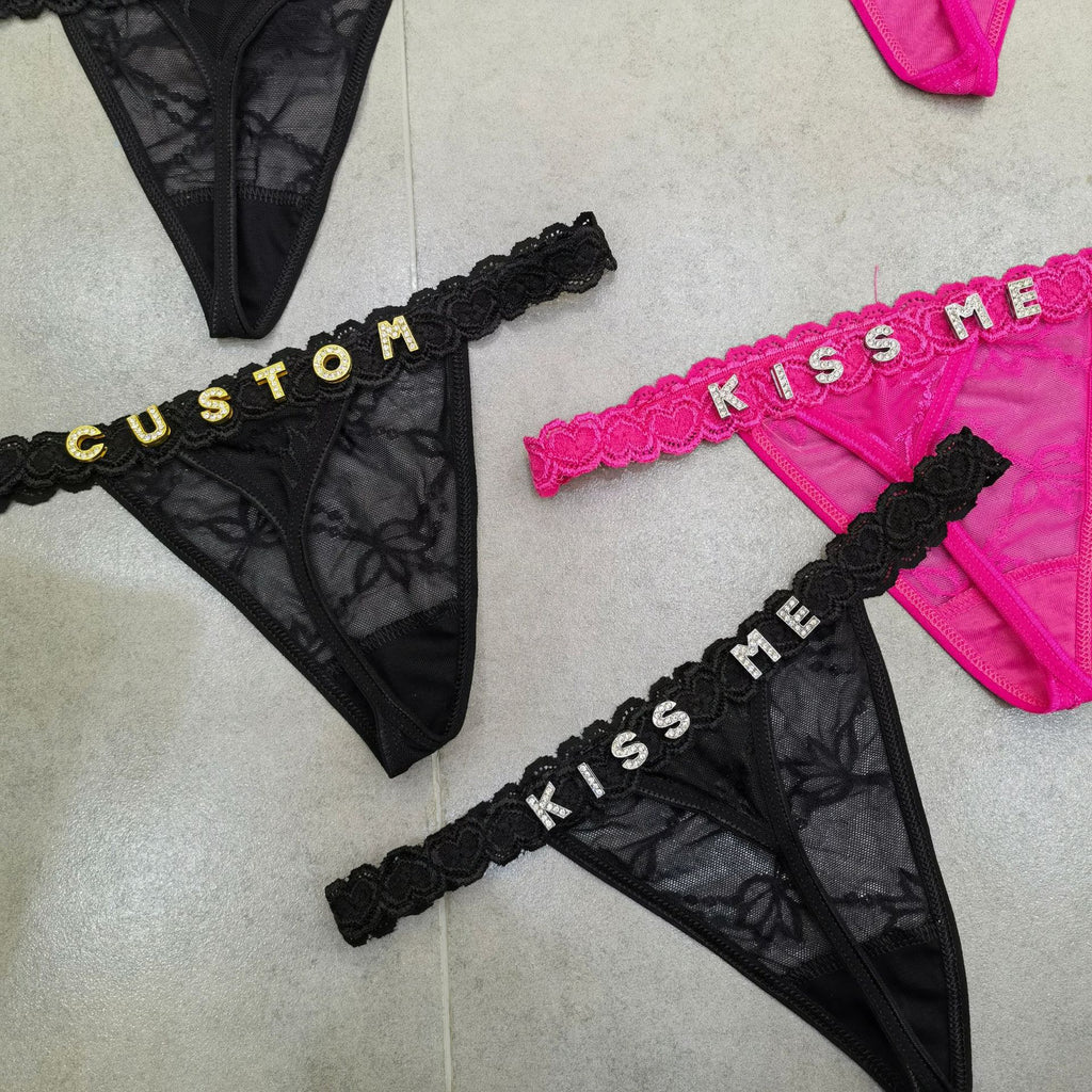 DIY Custom Metal Rhinestone Lace Panties for Women