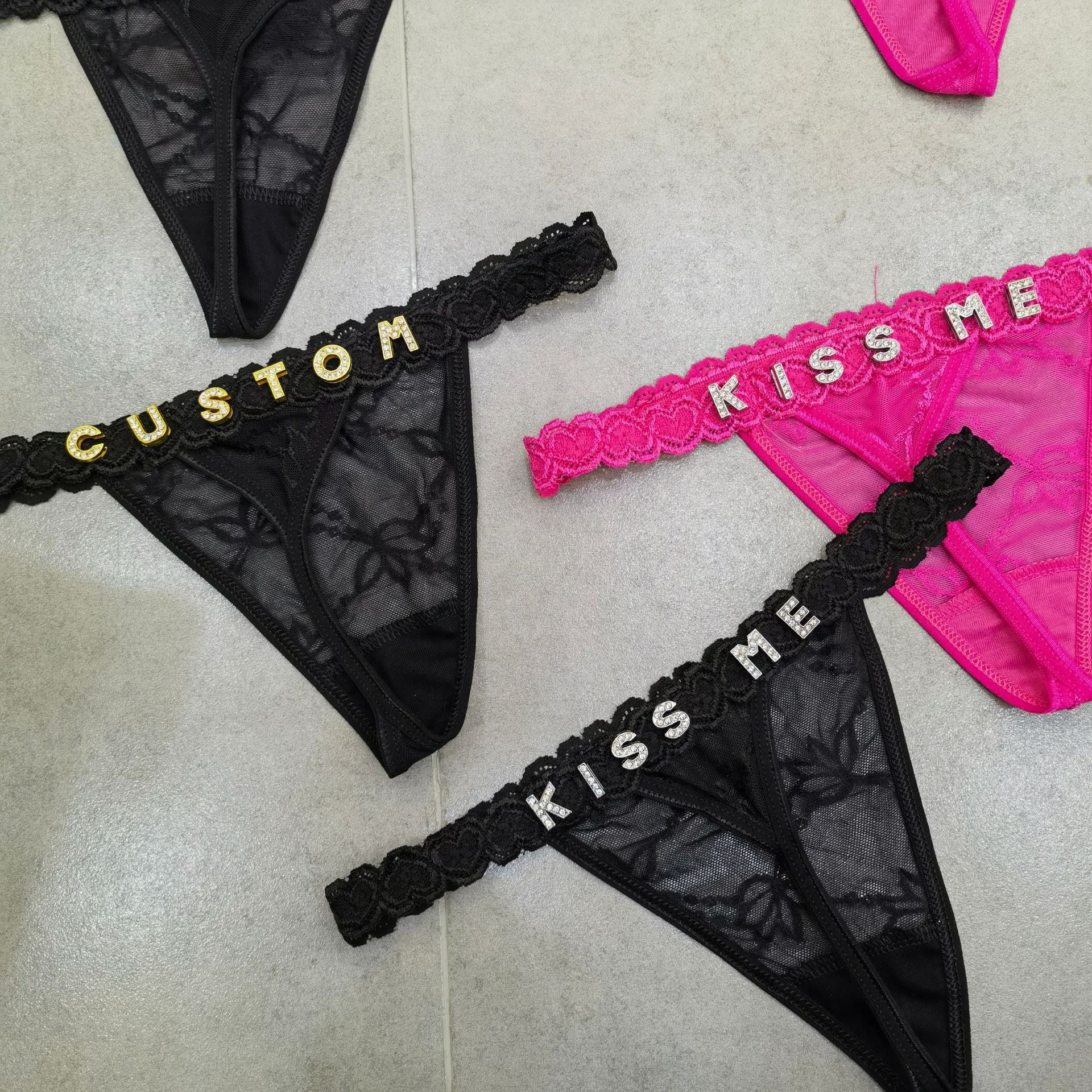 DIY Custom Metal Rhinestone Lace Panties for Women
