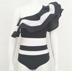 2020 New Sexy Color Block One-Shoulder Swimsuit