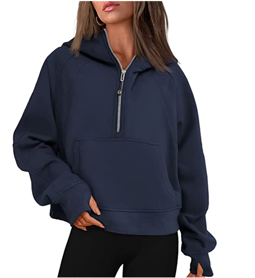 Chic Women's Fleece Half Zip Hooded Sweatshirt | Streetwear