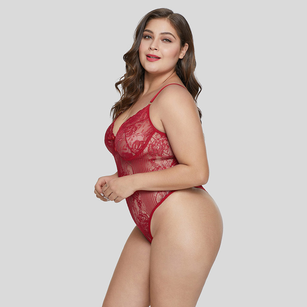 Plus Size White Lace Sheer Bodysuit and Lingerie