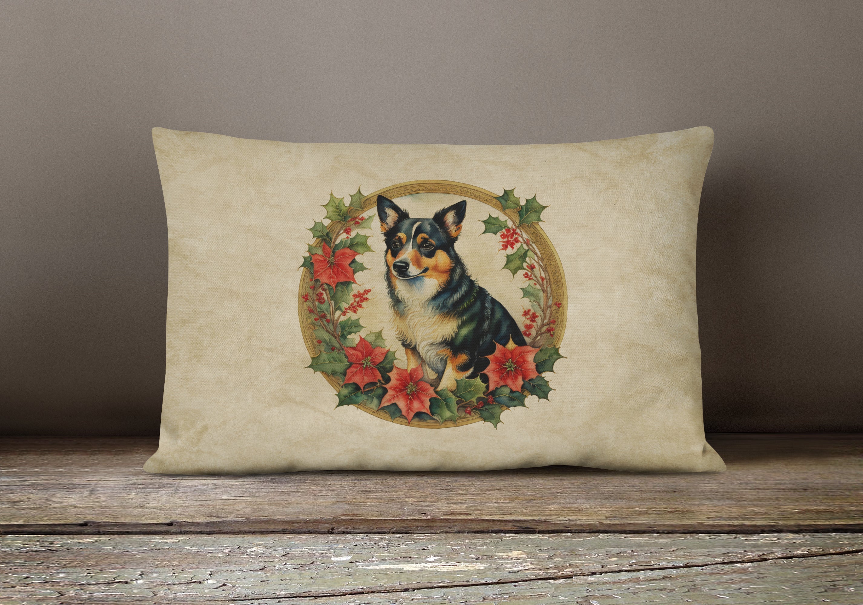 Lancashire Heeler Christmas Flowers Throw Pillow