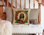 English Cocker Spaniel Christmas Flowers Throw Pillow
