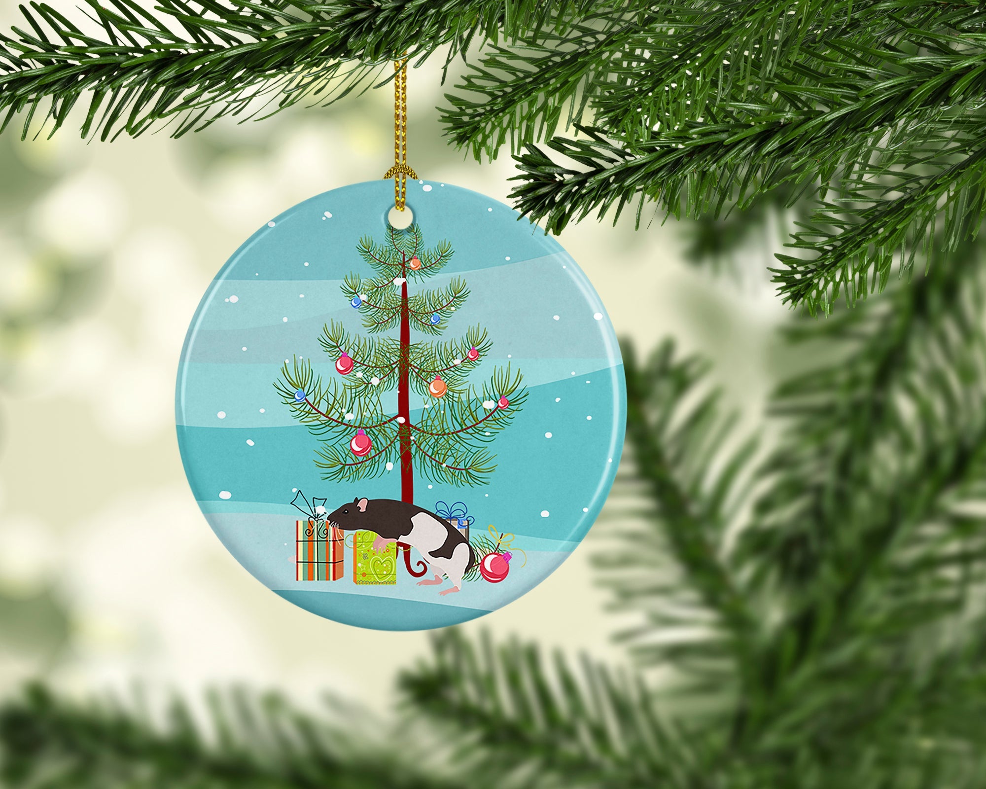 Tailless Rat Merry Christmas Ceramic Ornament