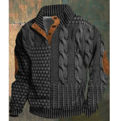 3D Digital Printing Trend Buckle Polo Sweater