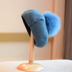 "Wool Beret with Fur Ball for Women - Fashion Cap" | Embroidered Cap