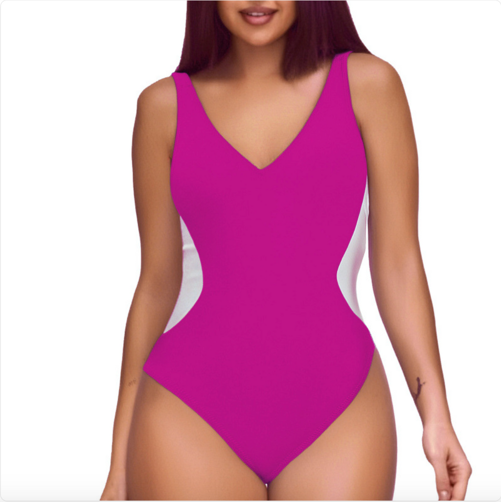 Deep V Colorblock One-Piece Swimsuit