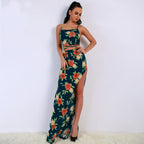 Floral Crop Top and Slit Maxi Skirt Set