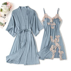 Spring Summer Satin Lingerie Set with Lace Trim
