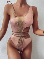 2020 Trendy One-Shoulder Snake Print Swimsuit