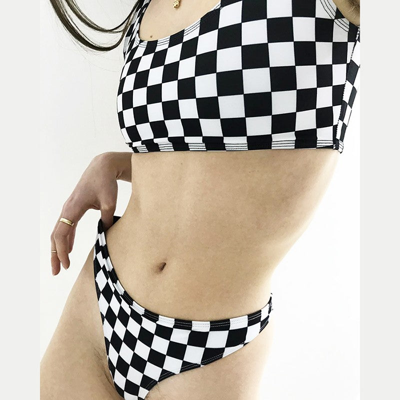 New Plaid Sexy Crop Top Swimwear Set with Breathable Bottoms