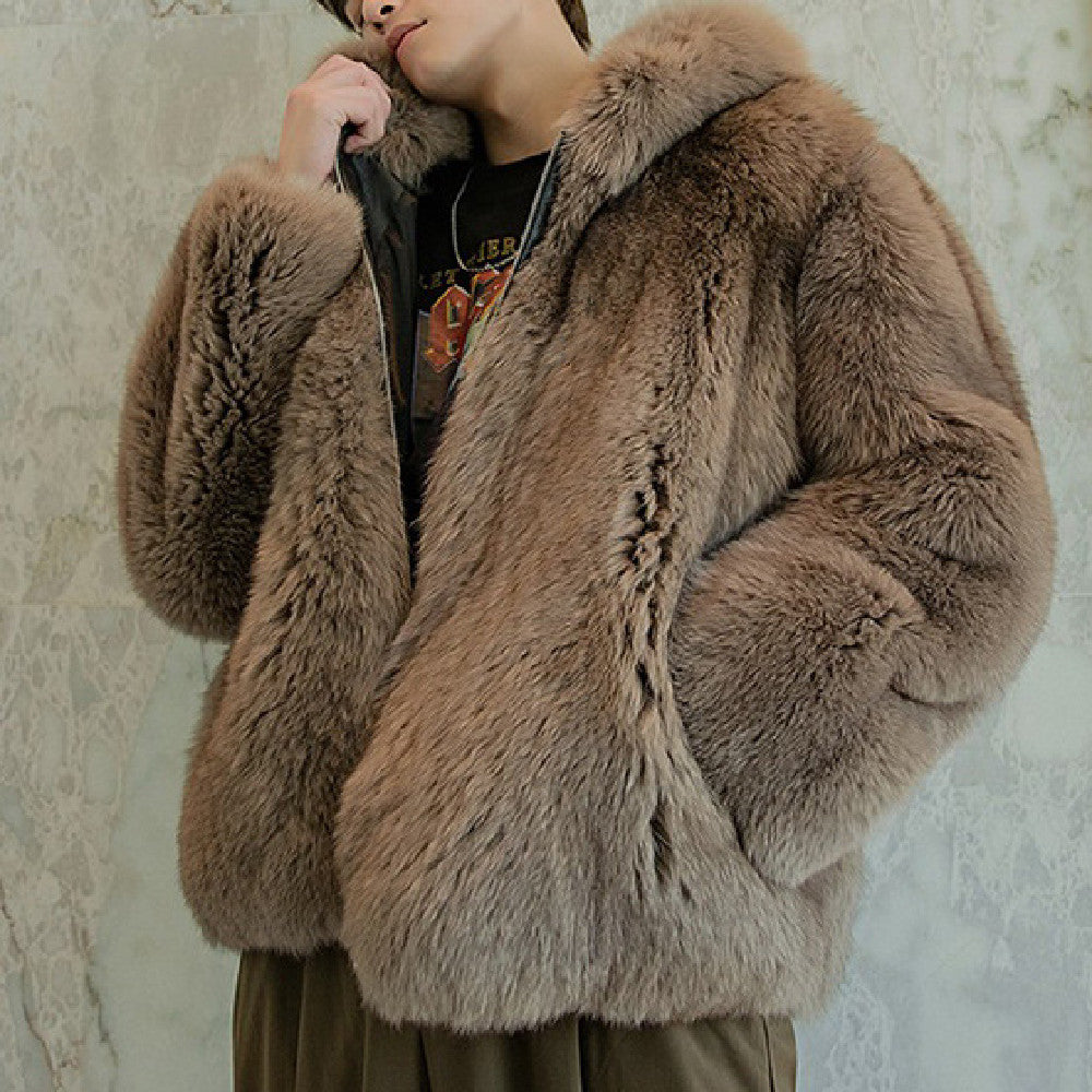 Men's Plush Fur Coat with Imitation Fox Design