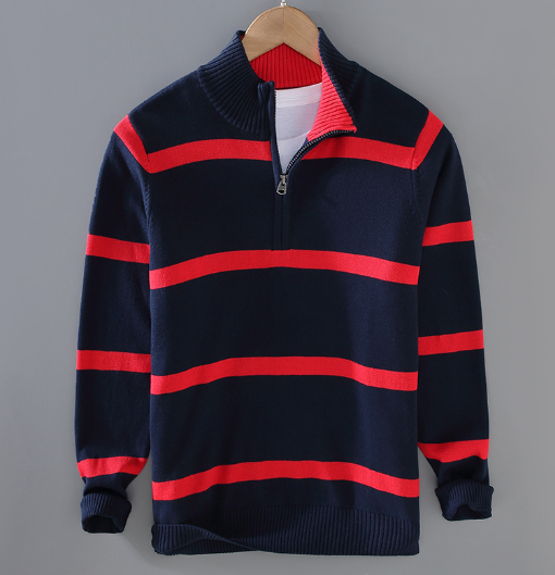 Slim Striped Knit Sweater for Men with Long Sleeves