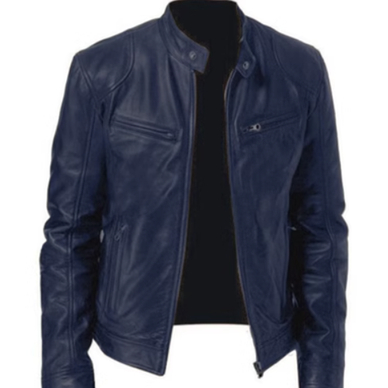 2023 Men's Slim Fit Leather Motorcycle Jacket with Zipper