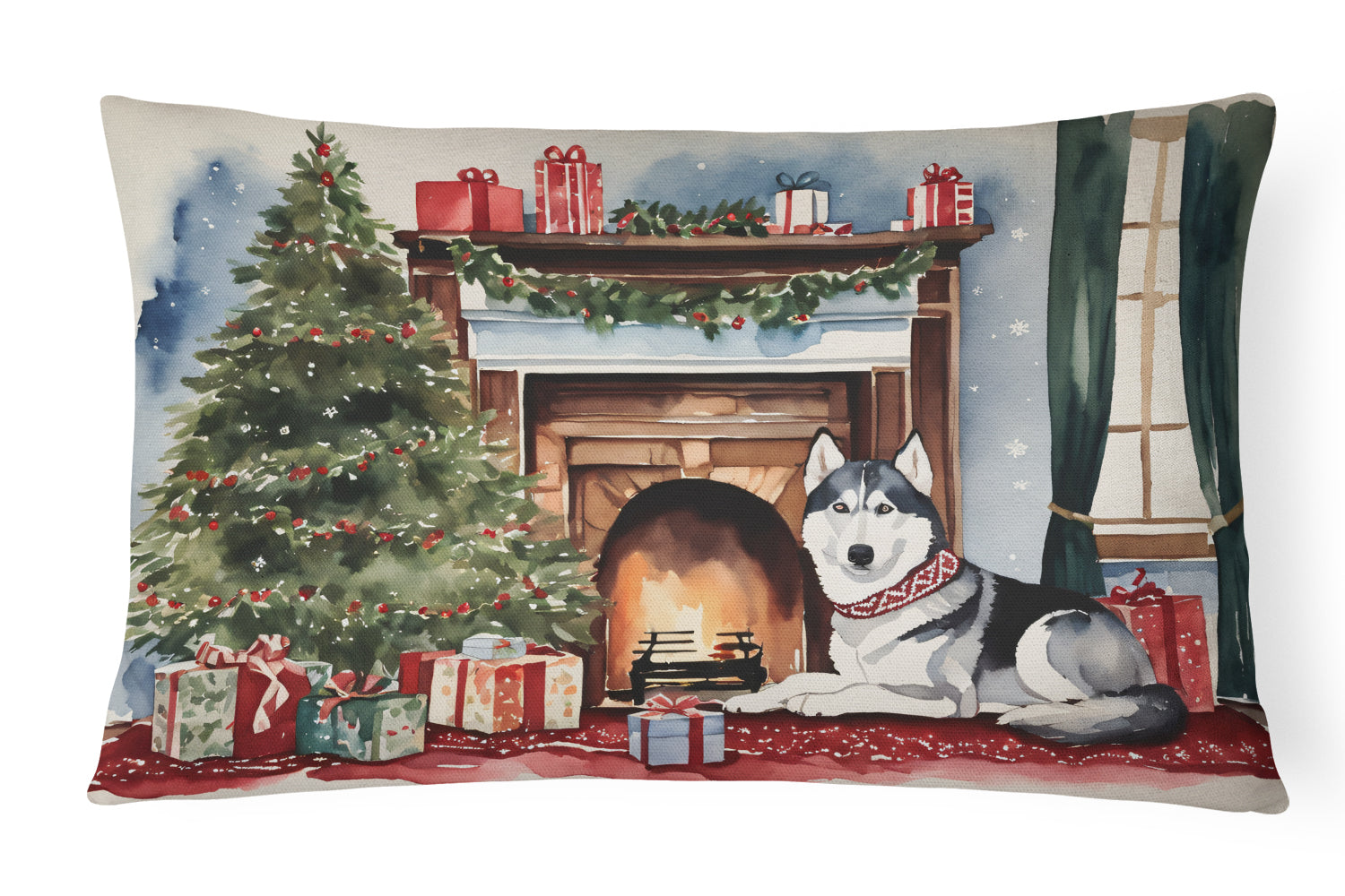 Siberian Husky Cozy Christmas Throw Pillow