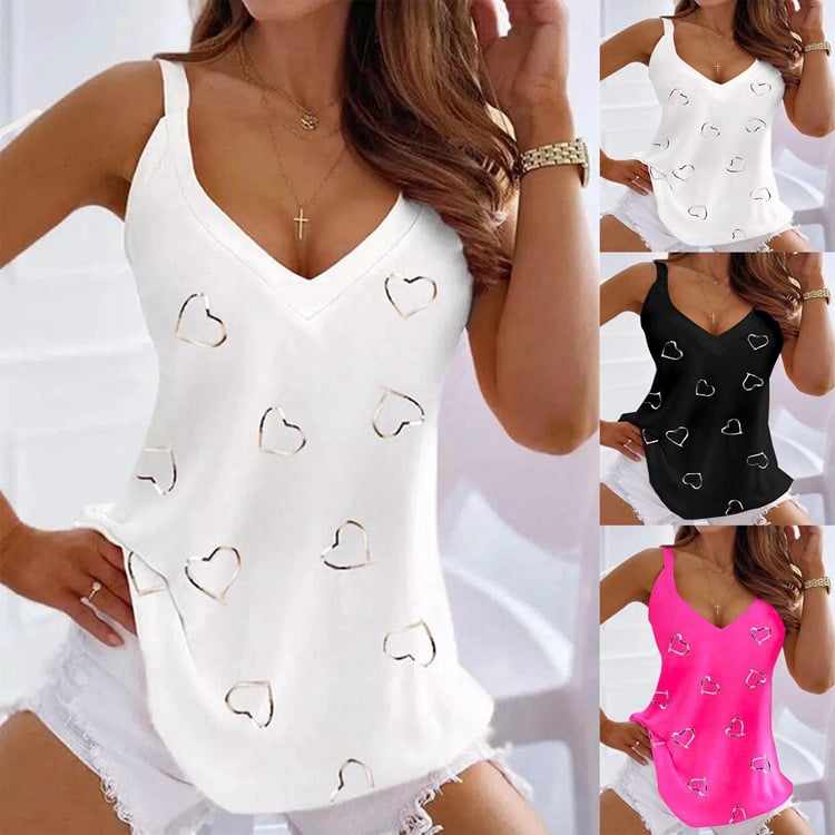 Heart Print Sleeveless Camisole Top for Women