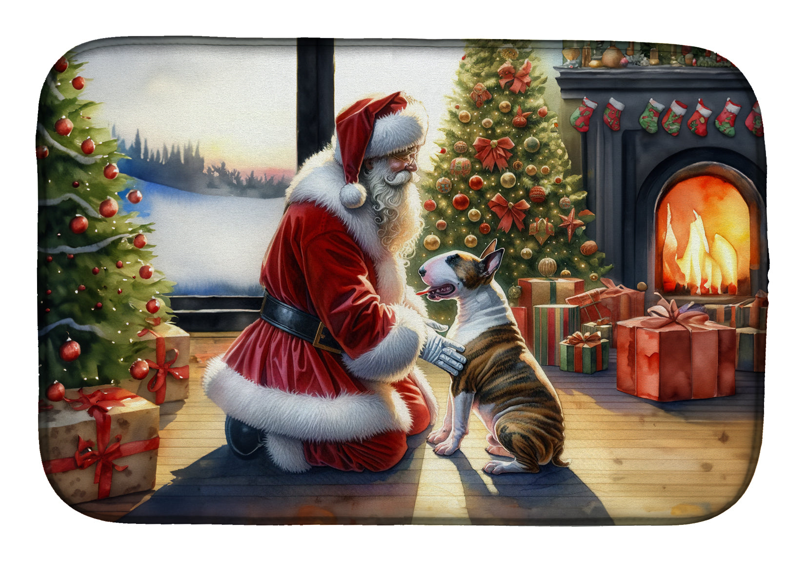 Bull Terrier and Santa Claus Dish Drying Mat