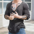 Men's V-Neck Pullover Sweater - Solid Color, Large Size | Streetwear