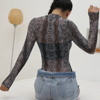 Snake Print Sheer Mesh Bodysuit