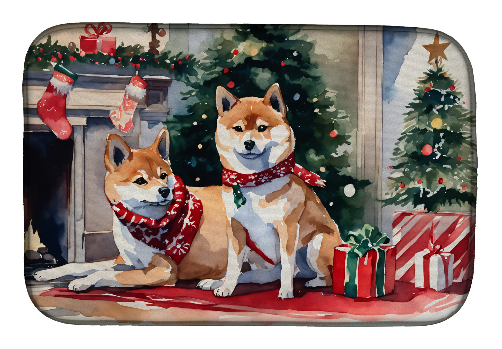 Shiba Inu Cozy Christmas Dish Drying Mat
