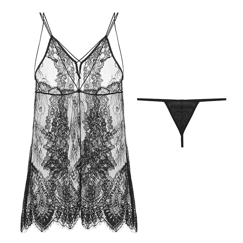 Seductive Lace Nightgown with Sweet Design and Straps