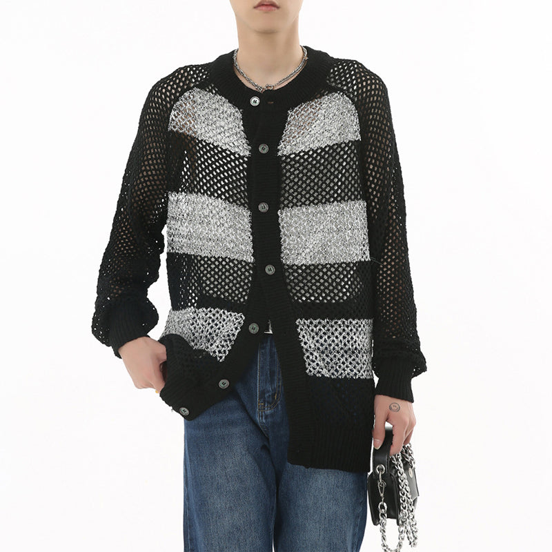 Korean Style Contrast Color Striped Knitted Sweater Coat
