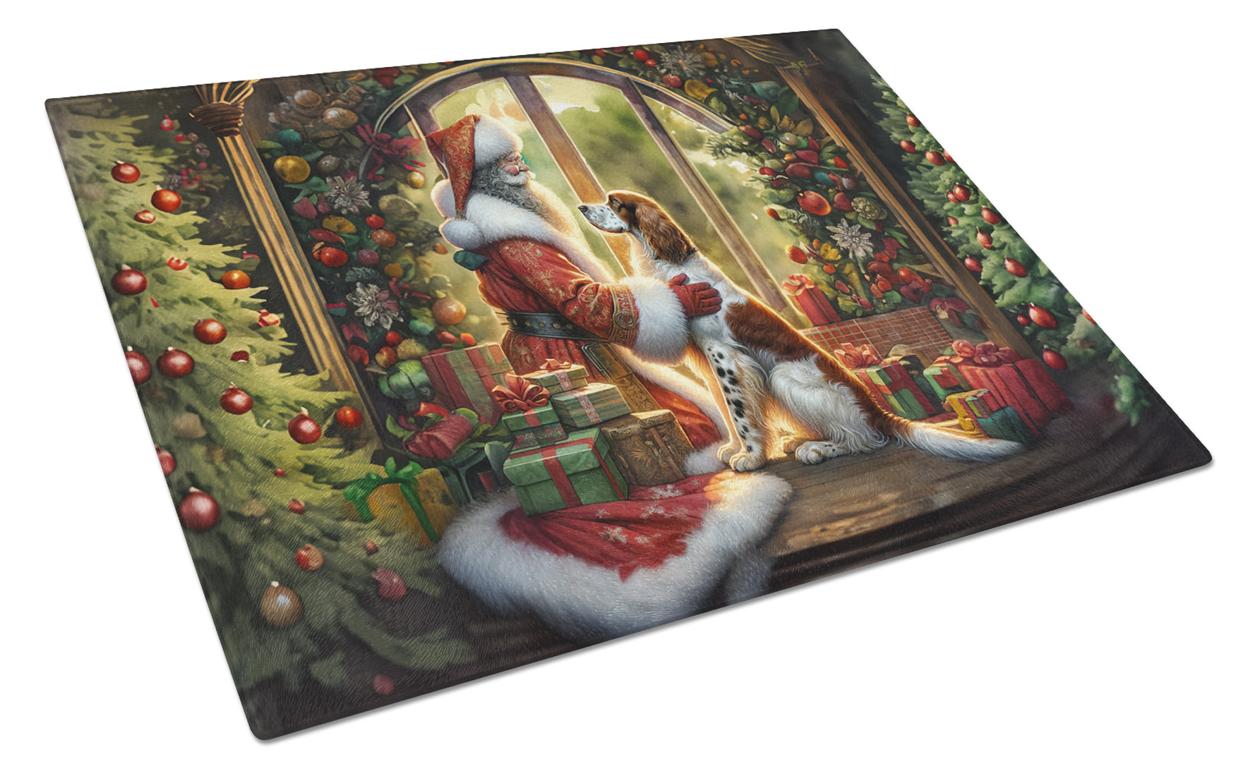 English Setter and Santa Claus Glass Cutting Board