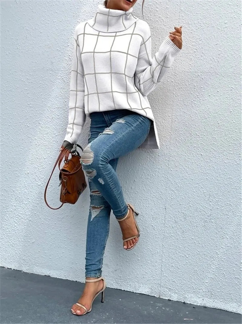 Women's Loose High Neck Knit Sweater for Fall/Winter