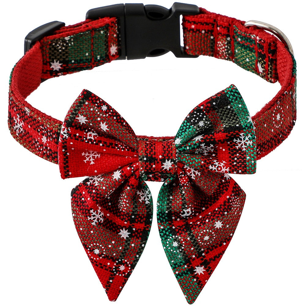 Christmas Plaid Dog Collar Bow Tie