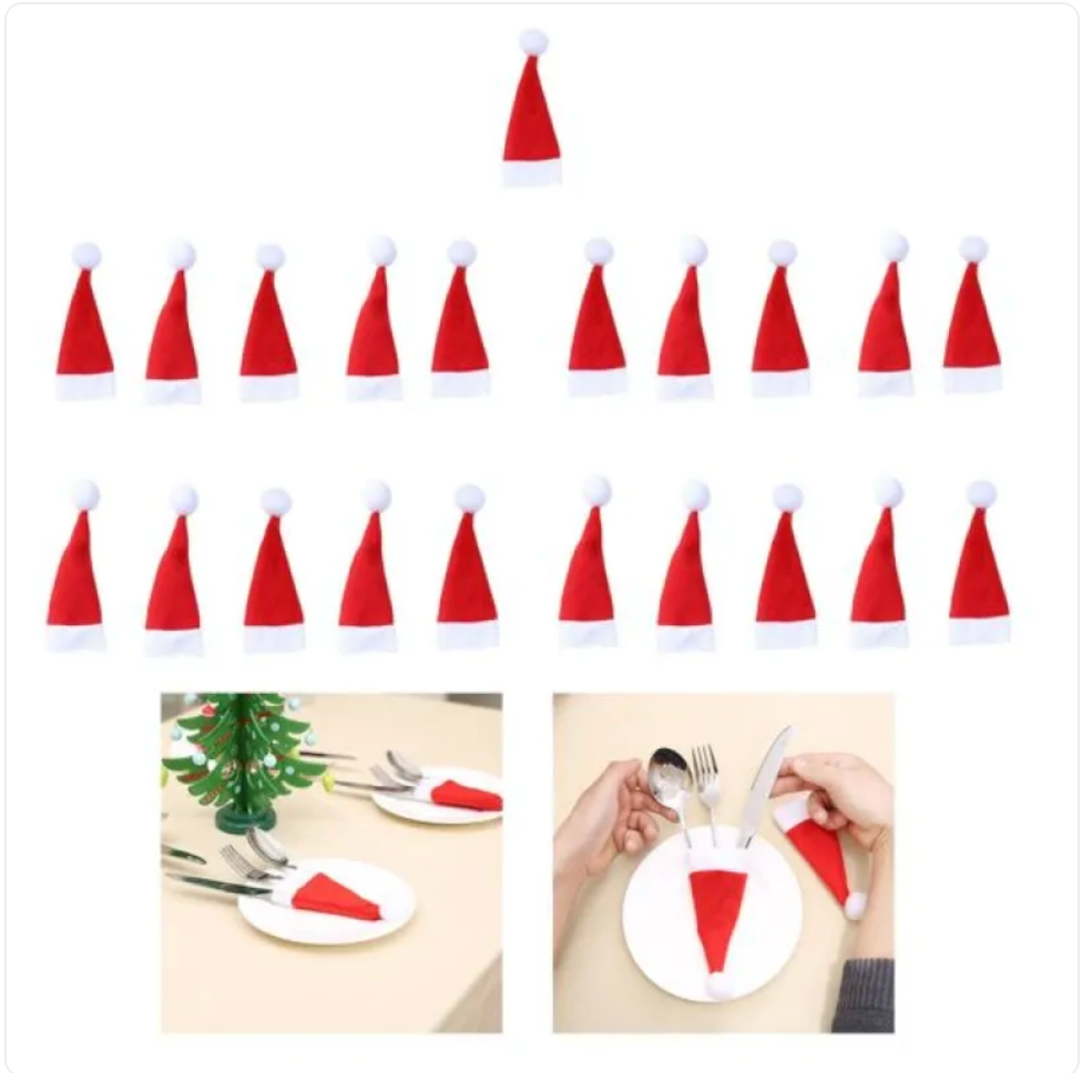 Christmas Hat Knife and Fork Holder Sleeve | Embroidered Cap