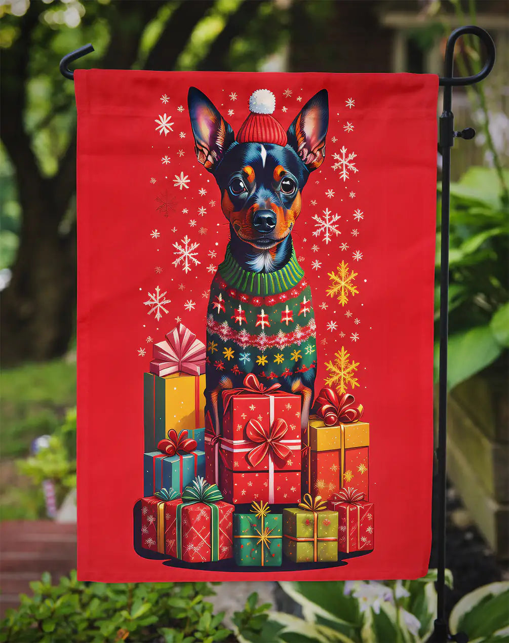 Miniature Pinscher Holiday Christmas Garden Flag