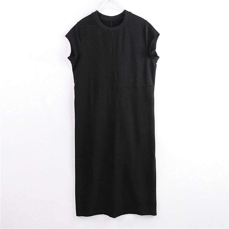 New Cotton Long Dress with Side Slit and Short Sleeves