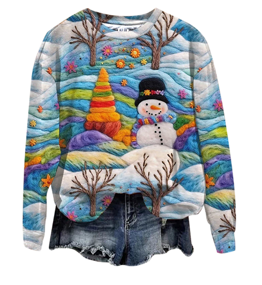 3D Digital Print Christmas Round Neck Top for Winter