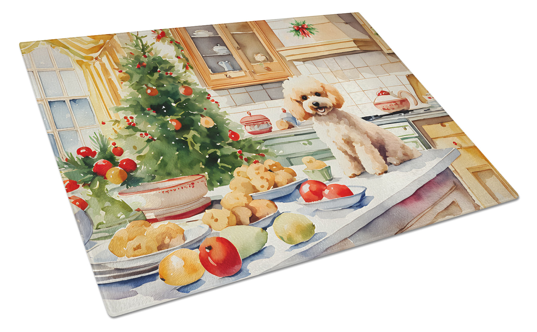Poodle Christmas Cookies Glass Cutting Board