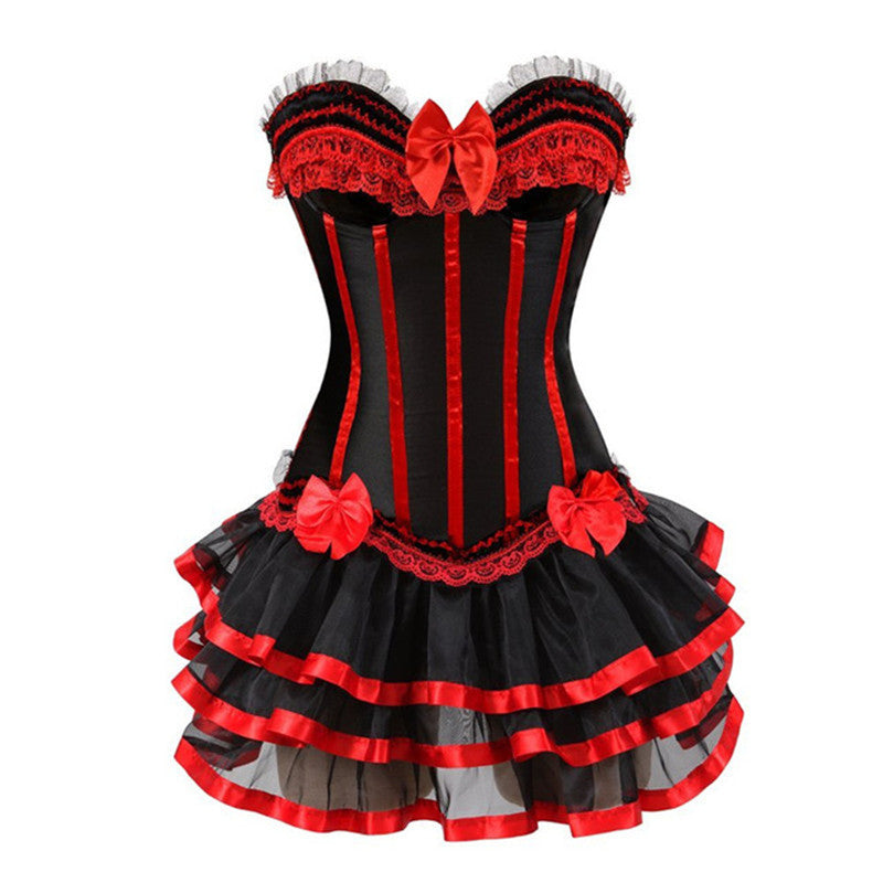 Striped Body Shaping Lingerie Set with Lace Skirt