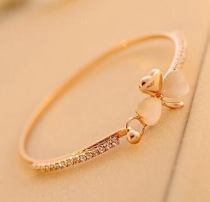 Clover Cat's Eye Stone Bangle Bracelet