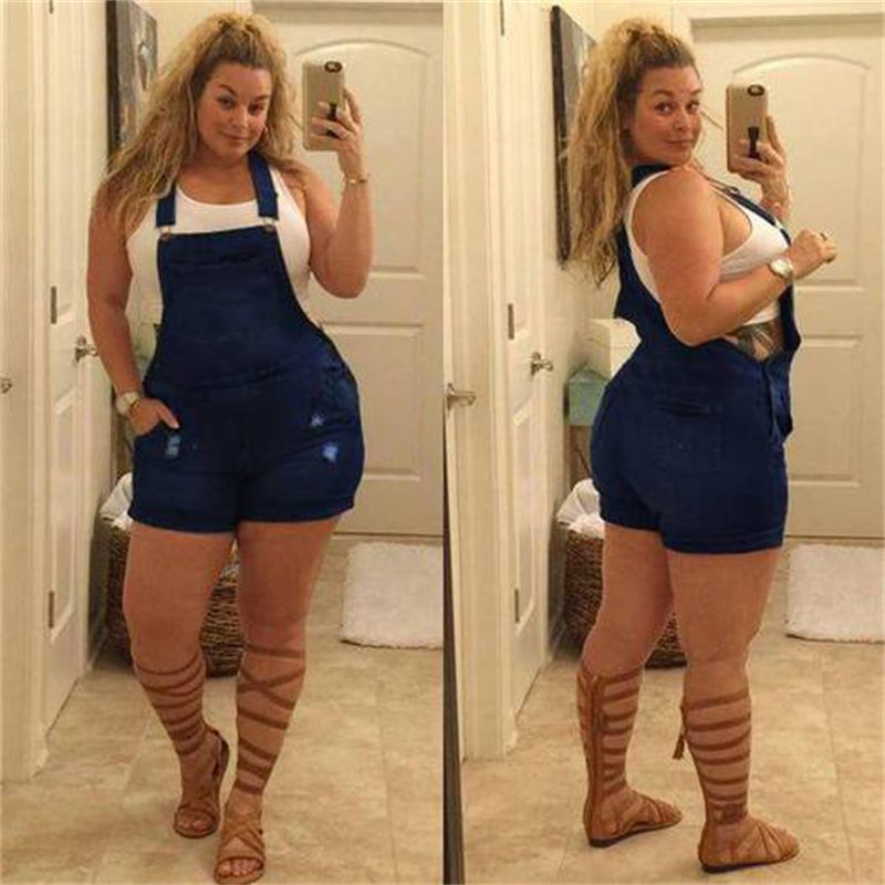 Plus Size Stretch Denim Overall Shorts for Fall 2020