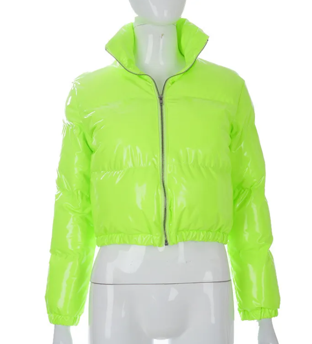 Zip Mirror Leather Warm Quilted Jacket