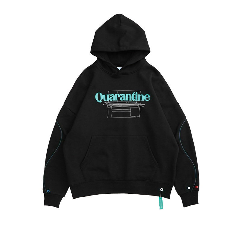 Street English print hooded plus fleece sweater