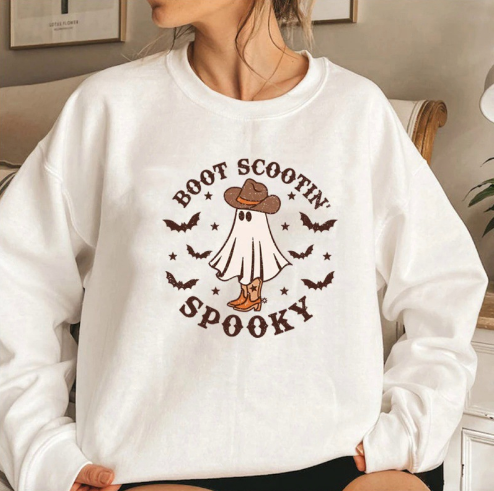 Boot Scootin' Spooky Halloween Cowboy Ghost Hoodie | Streetwear