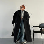 Thick Black Loose Velvet Woolen Coat in British Style