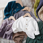 Spring Baby Cotton Linen Long-Sleeved Solid Color Coat